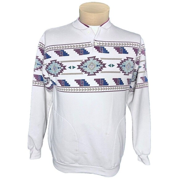 Vintage 90s Art Unlimited Aztec Tribal Henley Sweatshirt - Picture 1 of 7